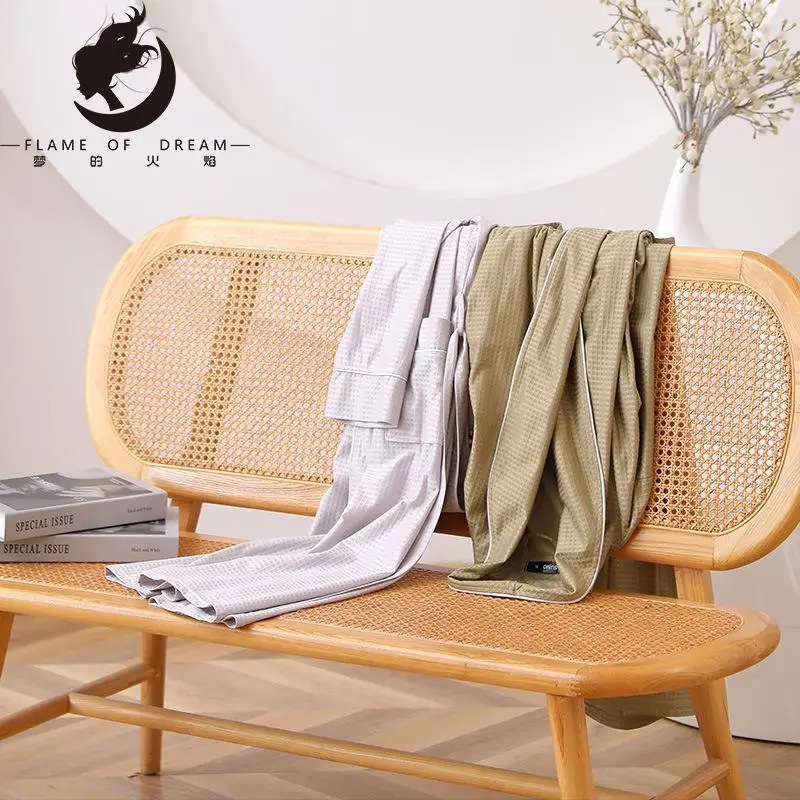 Flame Of Dream Waffle  Bathrobe Couple's  Thin Solid Color Cardigan Long Home Service Sleepwear 221622