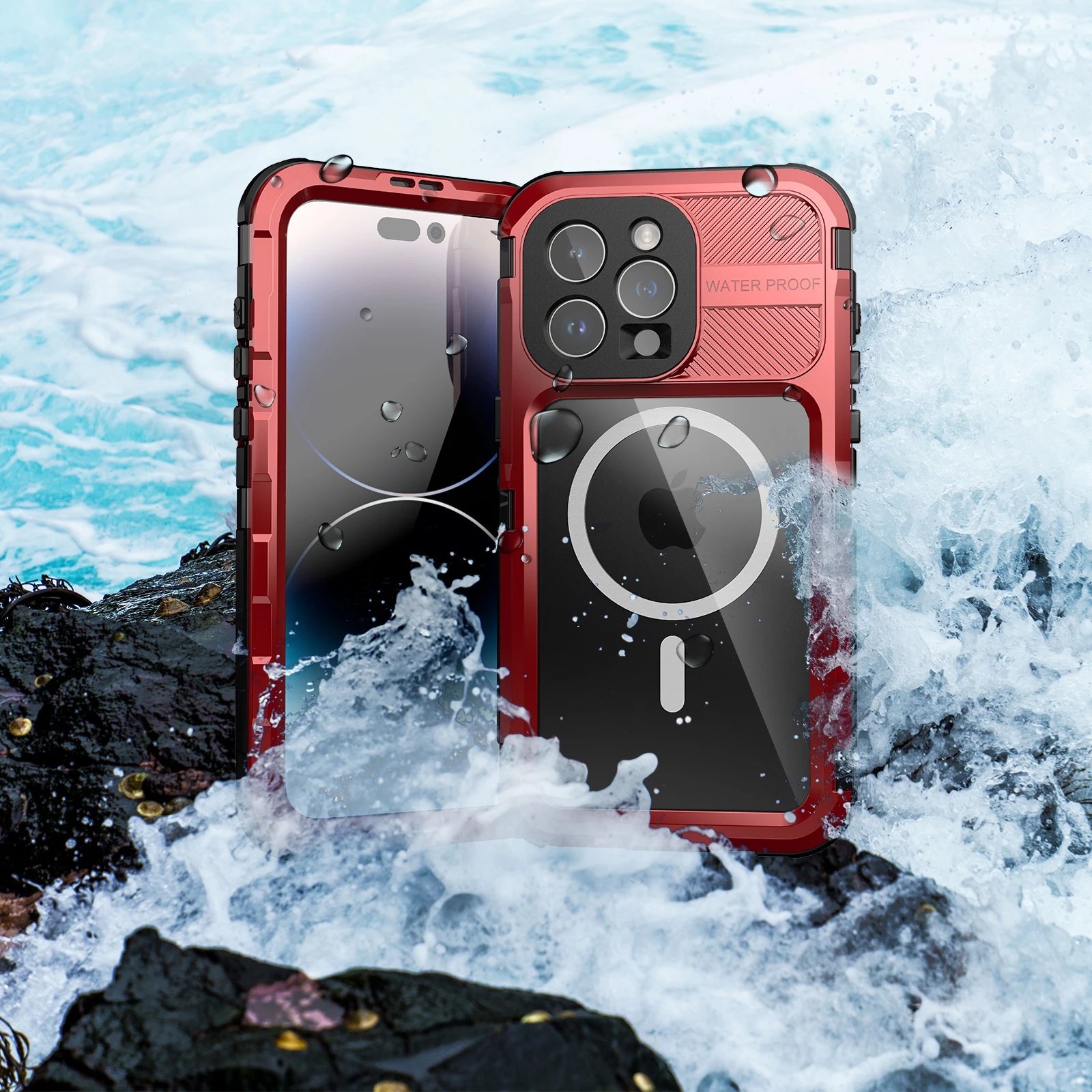Водонепроницаемый силиконовый металлический чехол для iPhone 15 14 Pro Max 15Plus
