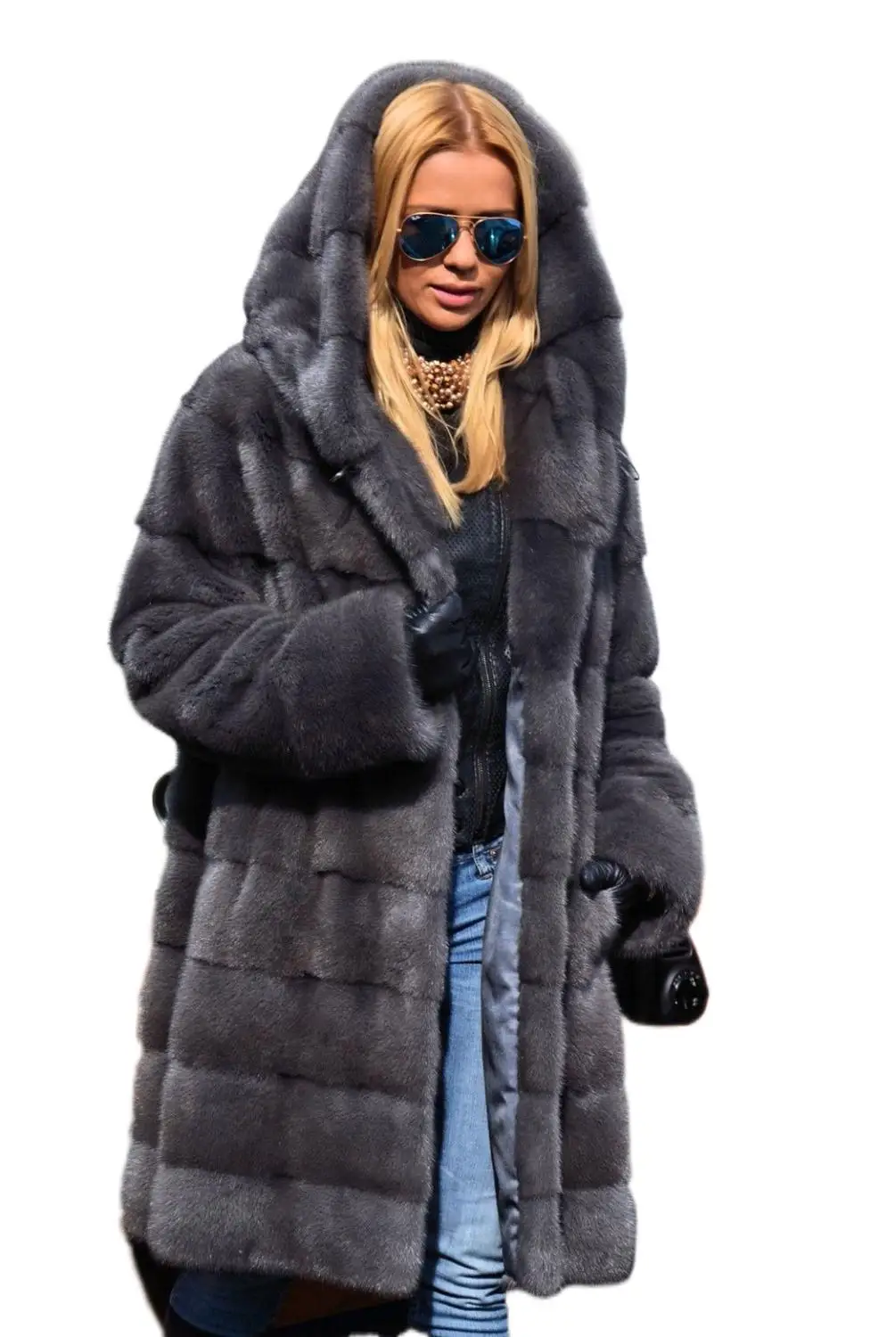Mink Fur Coat For Women Winter Real Fur Jacket With Hoods Nature Full Pelt Mink Fashion Outerwear Ladies Cold-Resistant Overcoat