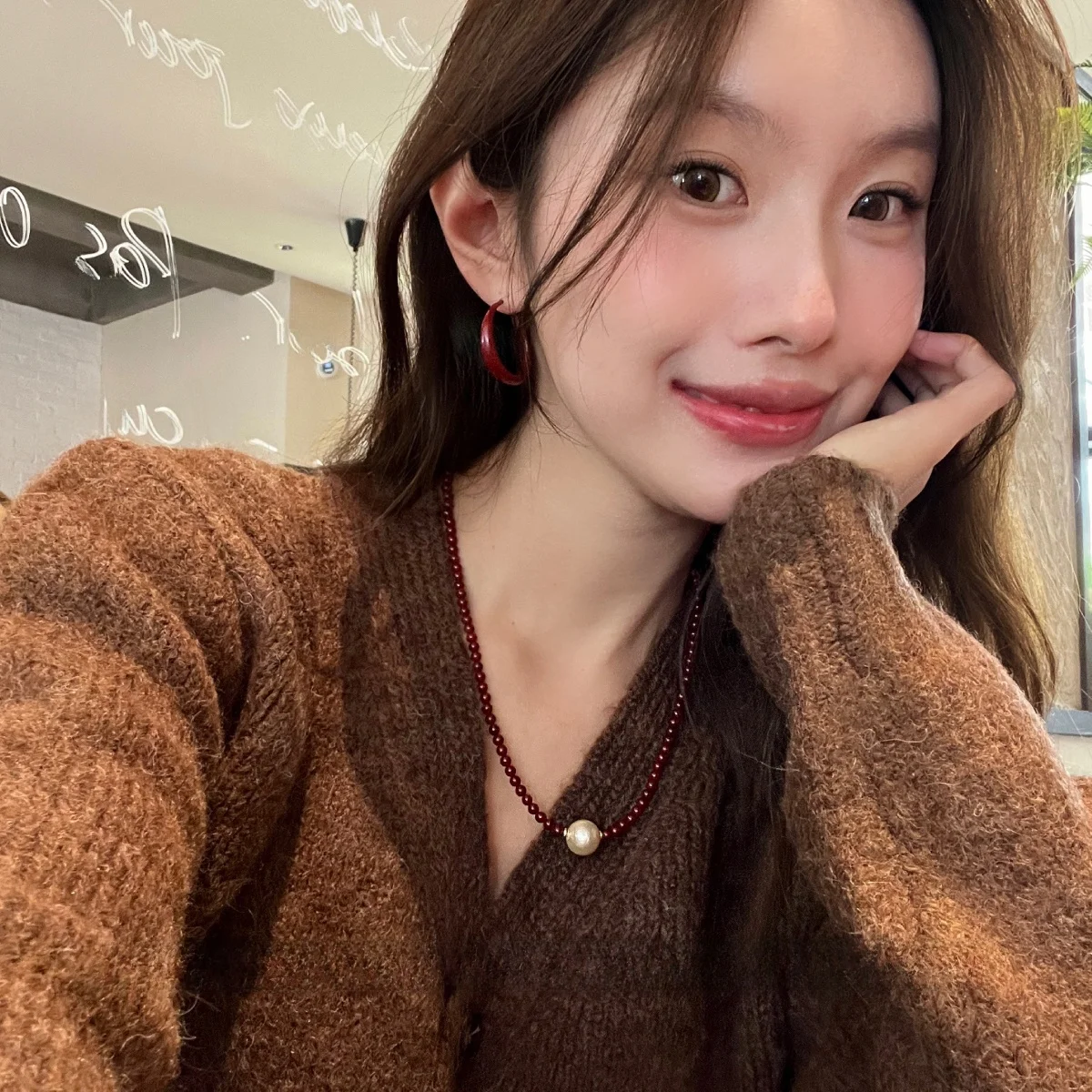 एक Wan Ретро Белый Ангора Красное Ожерелье Из Бисера Осенне-Зимнее Жемчужное