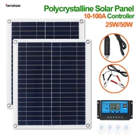 solar panel 25w50a100a controller polycrystalline silicon 5v 2usb 18v dc output photovoltaic power plate portable pv cells kit