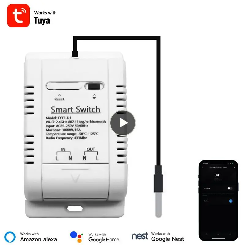 

Датчик температуры Wi-Fi Ds18b20, монитор в режиме реального времени, работает с Alexa Google Home Rf433, умный термостат с голосовым управлением, 16 А