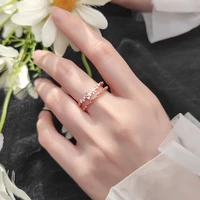 s925 silver ring female micro set small flowers double layer hollow opening bracelet wedding ring women