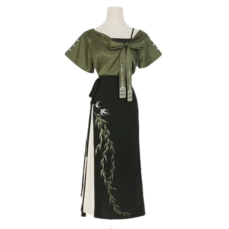 Улучшенные китайские традиционные платья ханьфу с принтом бамбуковых листьев