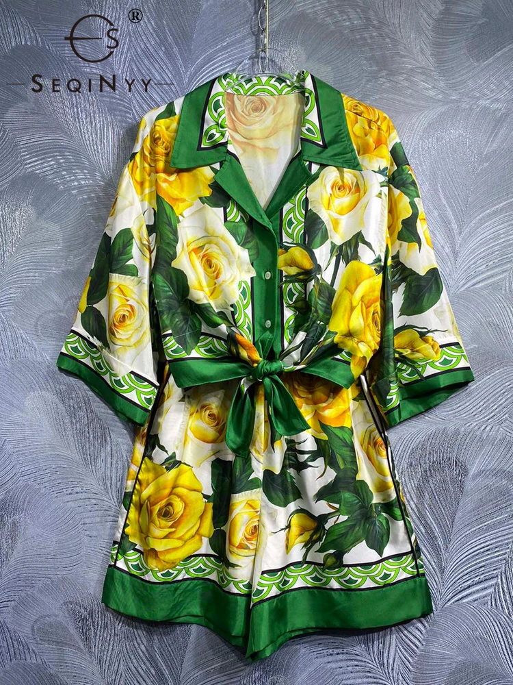 Женский элегантный костюм SEQINYY зеленый из высококачественной 100% шелковой