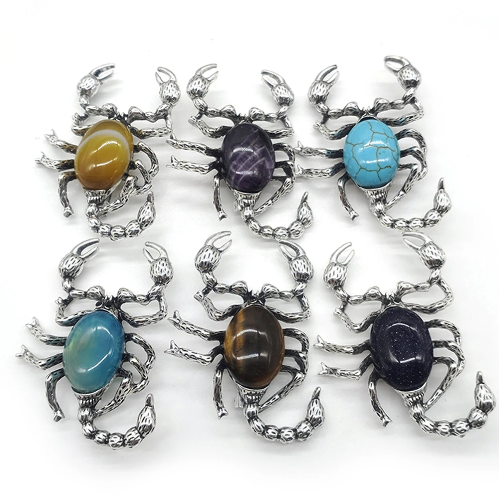 

Natural Stone Vintage Scorpion Shaped Fashion Water Drop Inlaid Rhinestone Pendant Brooch Making Charming Jewelry Necklace
