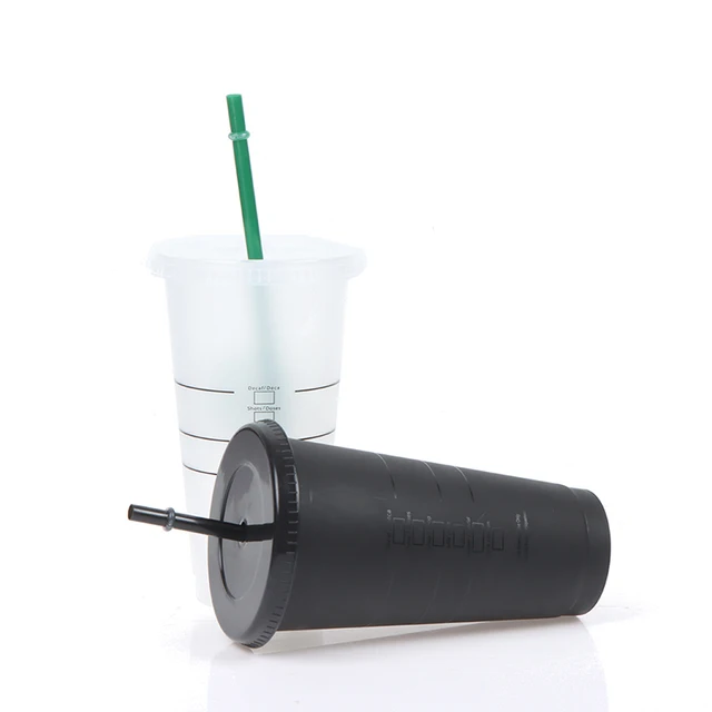 710ml Coffee Cup BWith Lid lack White Straw Cup Reusable Cups Plastic Tumbler Matte Finish Coffee Mug 3