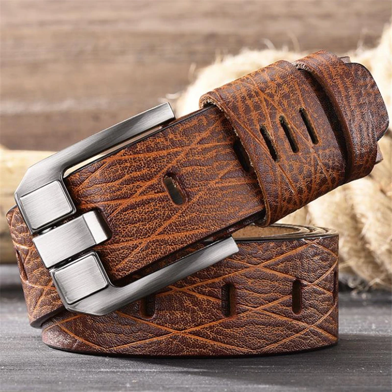 Cow Genuine Leather Luxury Strap Male Belts for Men New Large Plus Size105-130cm Vintage Pin Buckle Men Belt High Quality