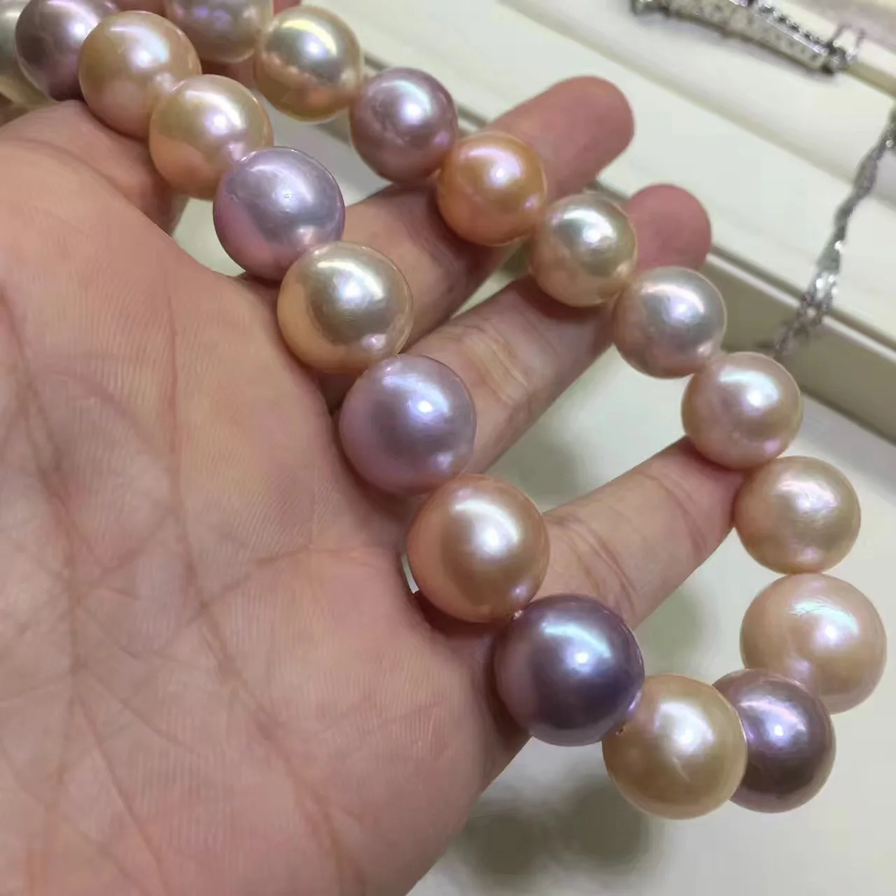 

Huge Charming 18"12-13mm Natura Sea Genuine Purple Lavender Round Pearl Necklace Woman Free Shipping Choker Pearl Necklace