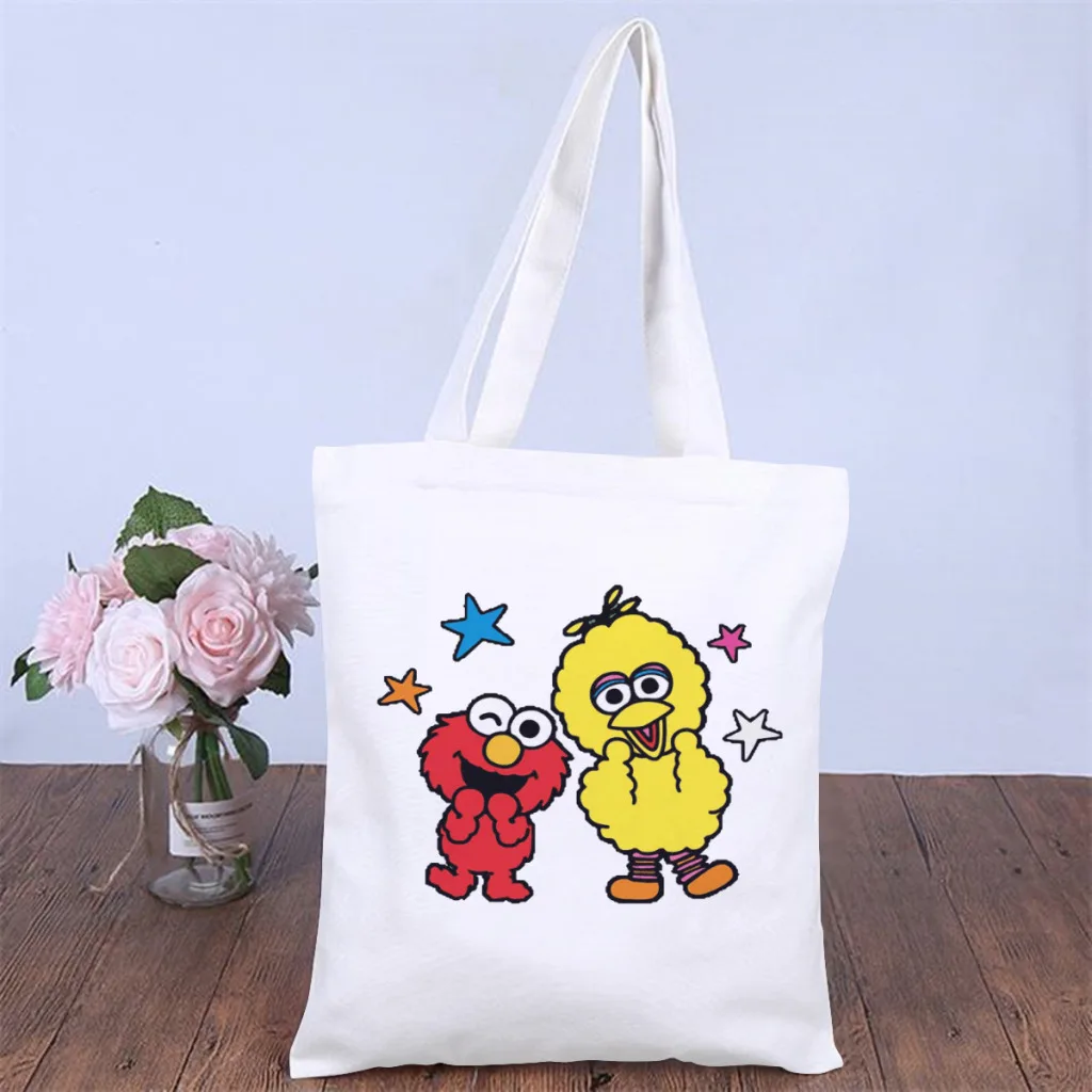 

Happy DaysHandbag Sesame Street 80s TV Series Shoulder Canvas Bag Girl Boy Pocket Double Print Shopper HandBags Kawaii Tote Bag