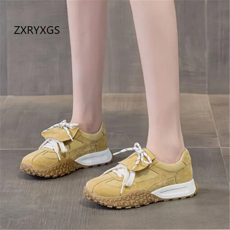 ZXRYXGS женские кроссовки из коровьей замши заклинающего цвета Ieisure 2024 дышащая