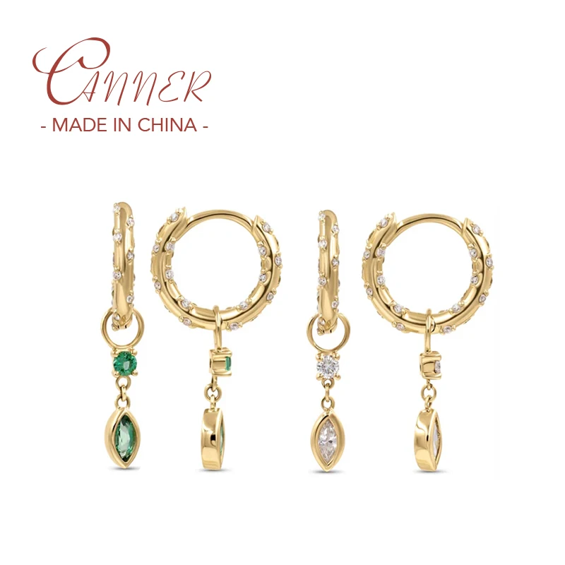 

CANNER 925 Sterling Silver Oval Gemstone Pendant Drop Earrings Delicate Cubic Zircon Circel Earring For Women brincos feminino