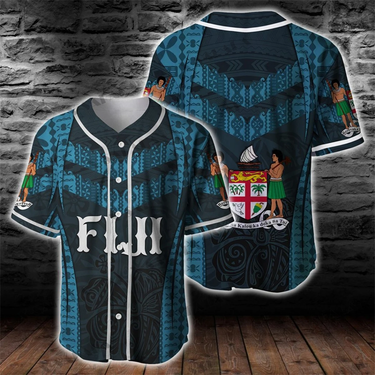 Fiji Fijian Waves Hibiscus Polynesian Hawaii Rugby 3D Print Mesh Fiber Baseball Jersey Shirt Top Tee Men Streetwear Short Sleeve