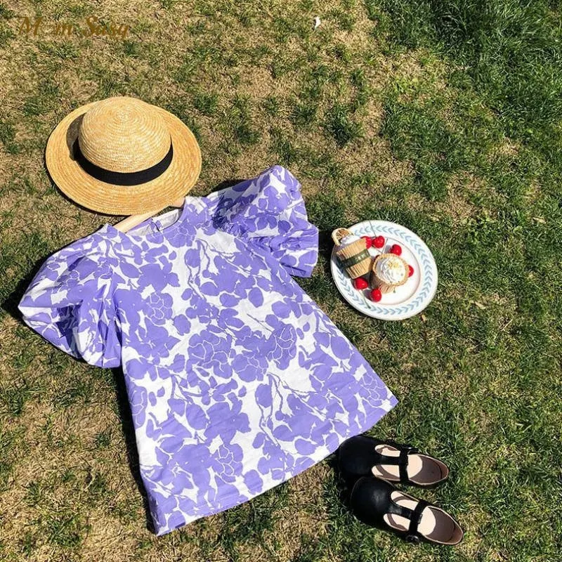 

Fashion Baby Girl Princess Floral Dress Puff Sleeve Infant Toddler Girl Flower Vestido Casual Summer Baby Clothes 1-10Y