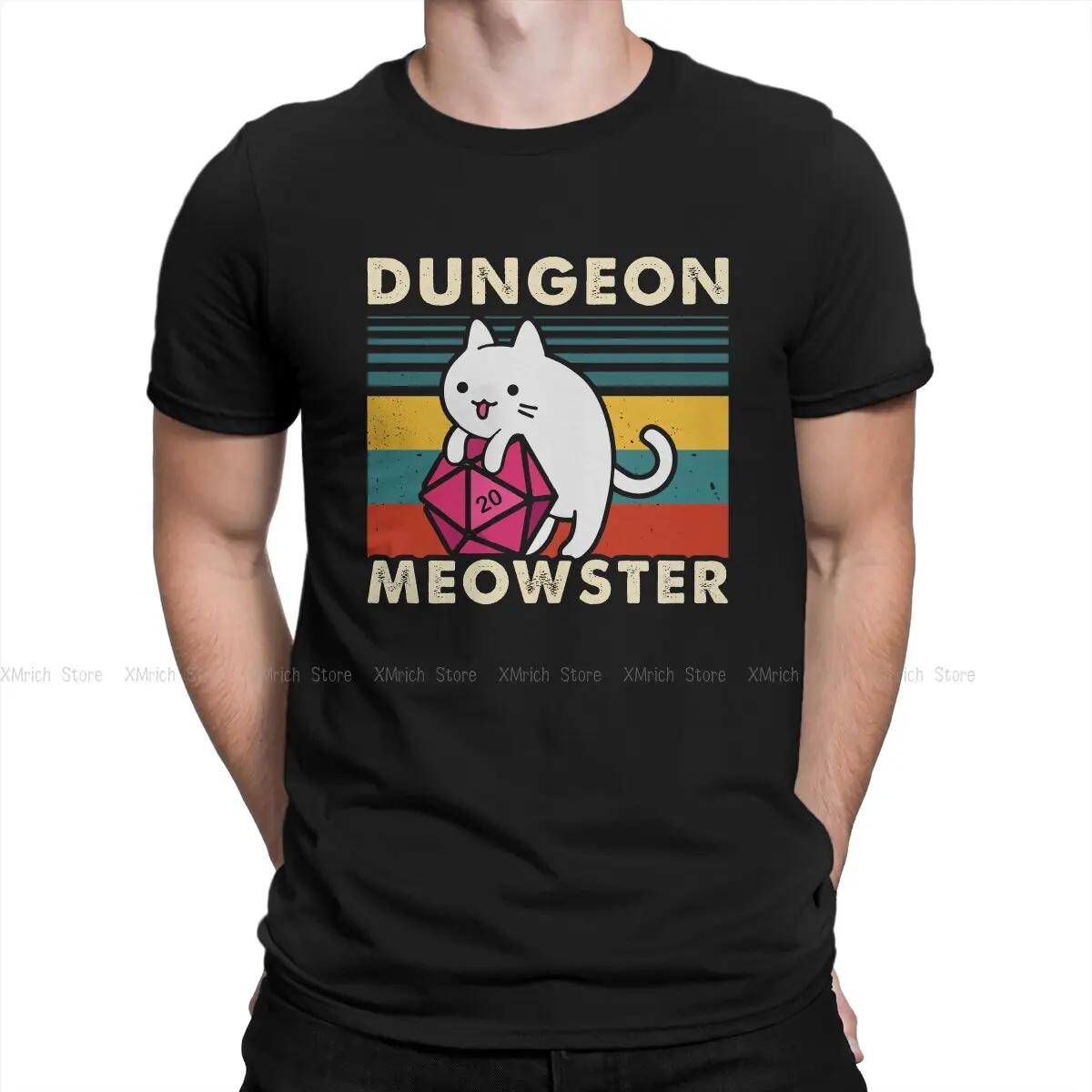 

Dungeon Meowster Funny Tabletop Gamer Cat D20 Men's T Shirts DnD Game Awesome Tees O Neck T-Shirt Cotton Gift Idea Clothes