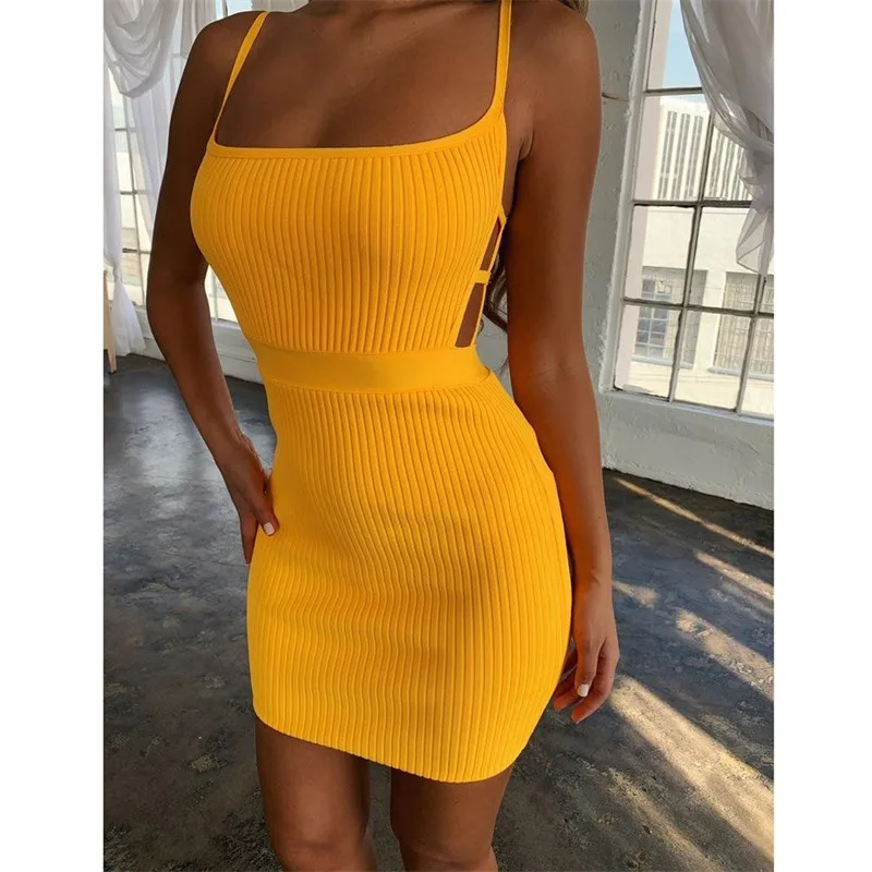 

Women Sexy Sleeveless O-Neck Dress Spaghetti Strap Stretchy Package Hip Short Mini Dress Womens Club Bodycon Dress Vestido