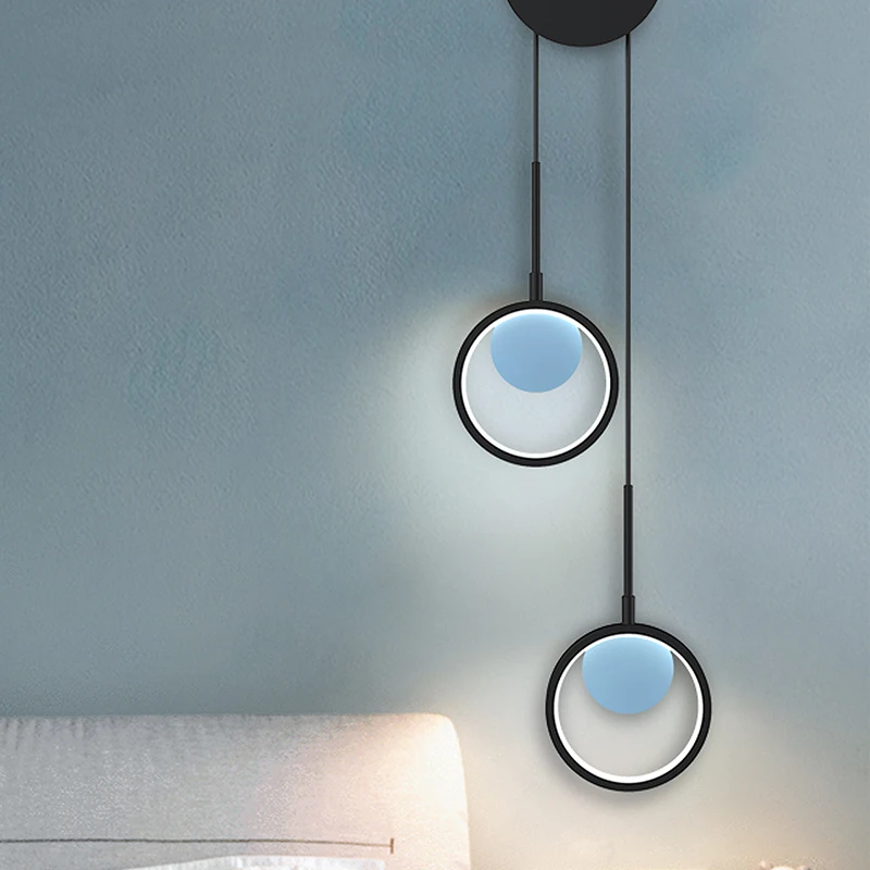 

Nordic Minimalist LED Wall Lamps Blue/Black Round Lights for Living Room Bedroom Creative Light Simple Lustre Lighting Fixtures