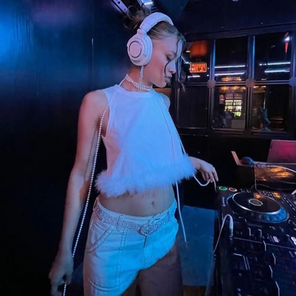 

Camisole Top Unique Slim Fit Thin Women Chest Wrap Fluffy Stitching Vest Female Clothing