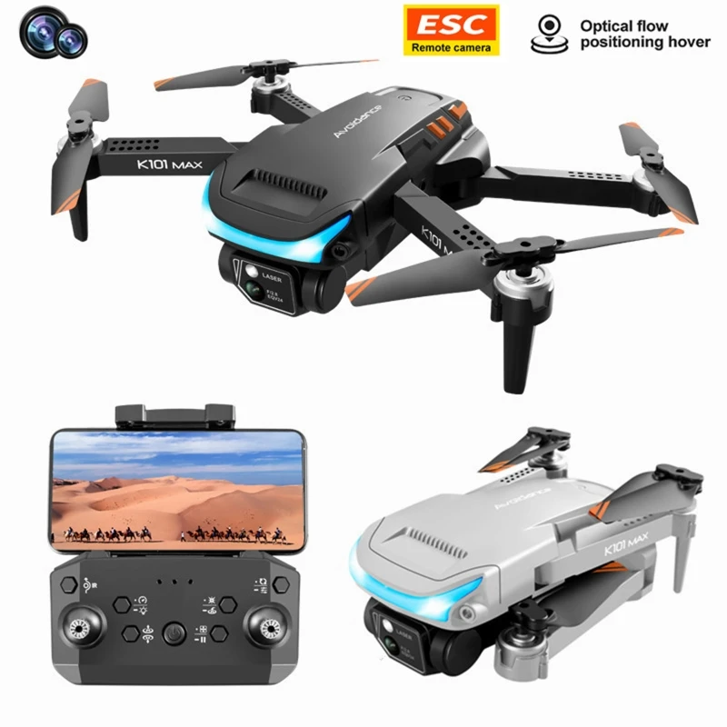 

RC Drone Four-axle Folding R/C Quadcopter K101/4K 50X Lens Optical Flow Portable Remote Control Aircraft Model for Kids QX2D