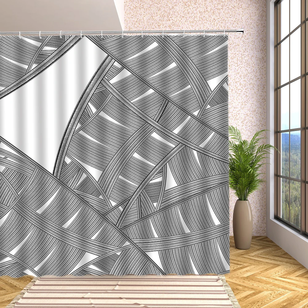 

Zebra Geometric Shower Curtain Creative White Gray Color Stripes Pattern Boho Print Fabric Bath Screen Bathroom Decor with Hooks