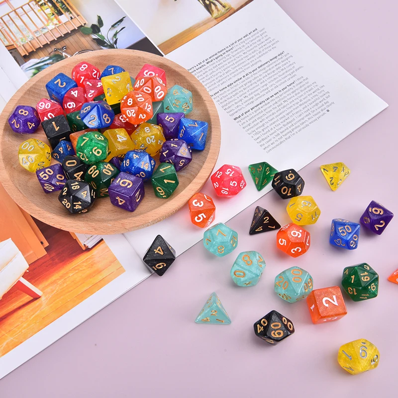 

Star Shine Glitter Sparkles Polyhedral Dice Set D4 D6 D8 D10 D% D12 D20 for TRPG DND Game