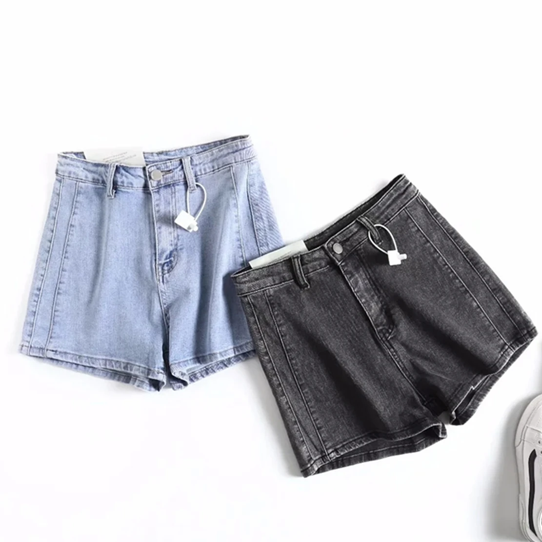 

Dave&Di England Ins Fashion Short Blogger Vintage Patchwork High Waist Elastic SKinny Bermuda Denim Shorts Women