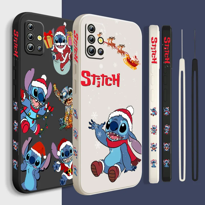 

Disney Cute Stitch Phone Case For Samsung A01 A02 A03 A7 A10 A10S A11 A12 A13 A20 A21S A22 CORE 4G 5G Liquid Left Rope Soft Back