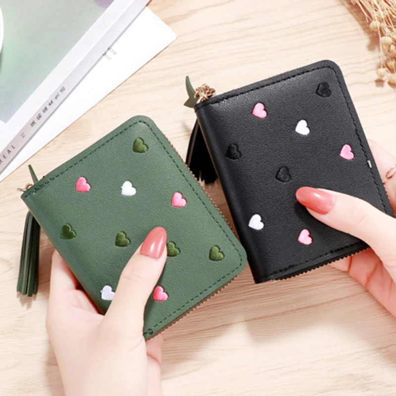 

1PC Women Small Wallet Ladies Mini Tassel Wallet Cute Girl Short Zipper Lovely Pu Leather Coin Purse Female Hand Wallet Purse
