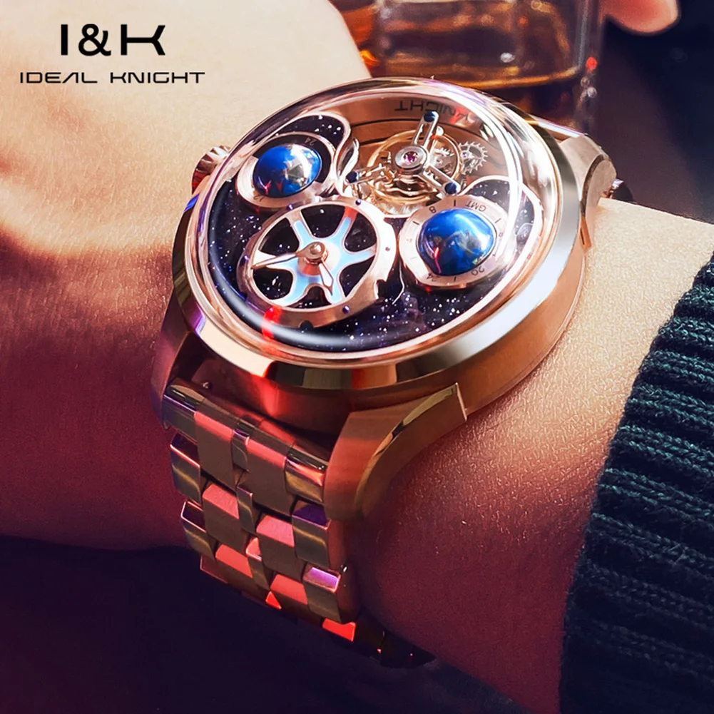 Фото Часы IDEAL KNIGHT 6808 Tourbillon, лимитированная серия, синие, с дизайном «Земля», официальный бренд, роскошные автоматические механические мужские часы №3