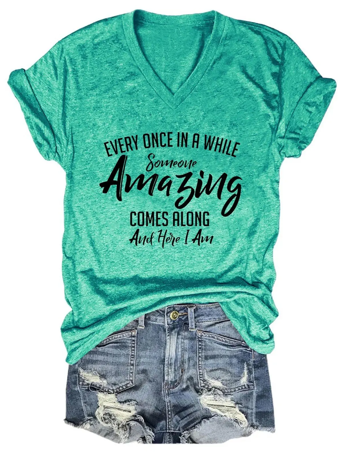 Lovessales Womens Every Once In A While Someone Amazing Comes Along And Here I Am Short Sleeve 100% Cotton T-shirt