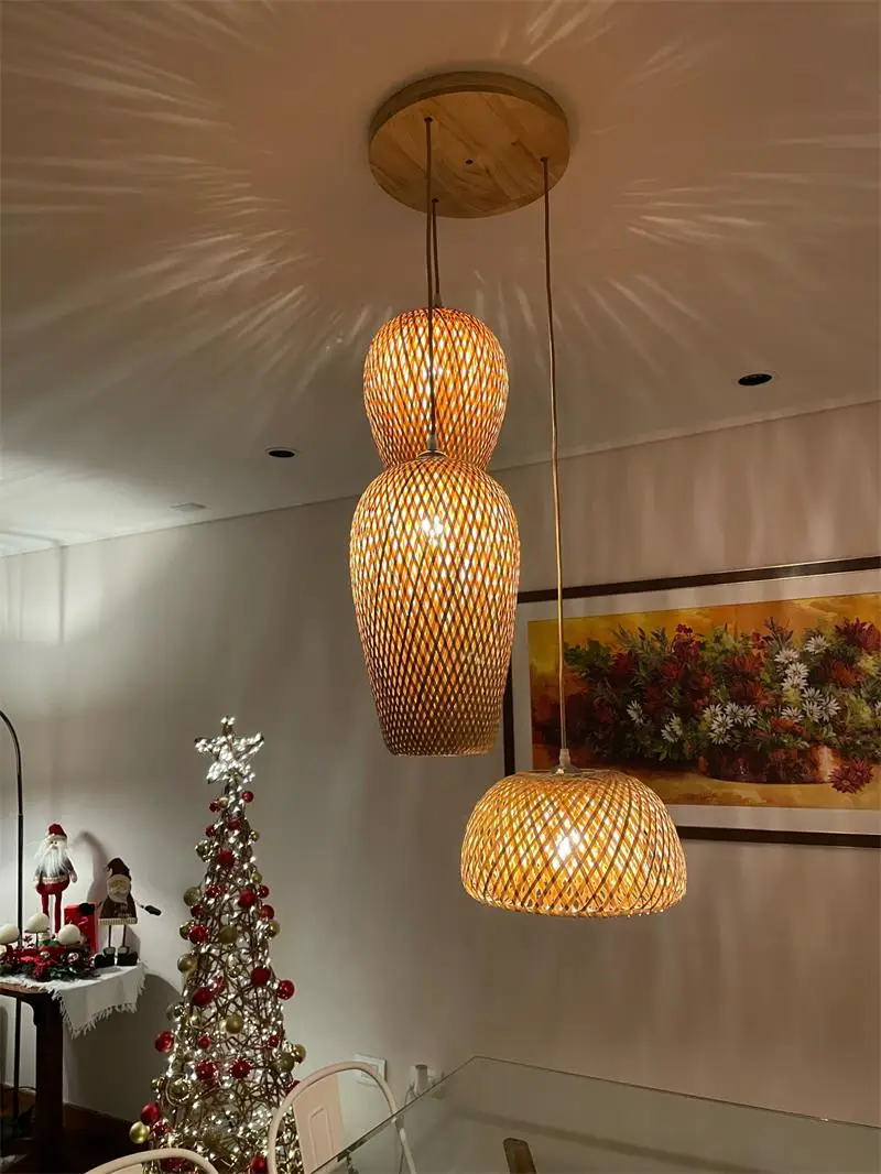 Китайские подвесные светильники из бамбука ручной вязки для сада ресторана