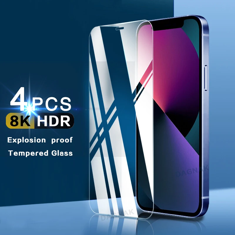 

Защитное стекло для iPhone, закаленное стекло с полным покрытием для iPhone 13, 12, 11 Pro Max, Mini, XR, X, Xs Max, 7, 8 Plus, SE3, 4 шт.