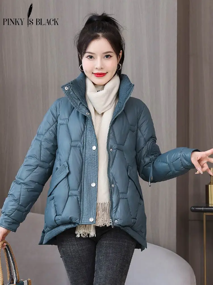 PinkyIsBlack Winter Jacket Women Short Thicken Down Coat Stand Collar Bright Elegant Outerwear 2022 Korean Fashion Female Parkas