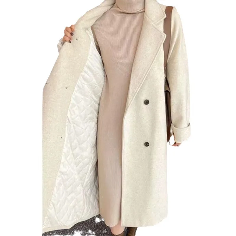 Женский шерстяной пиджак средней и длины модное свободное утепленное пальто с