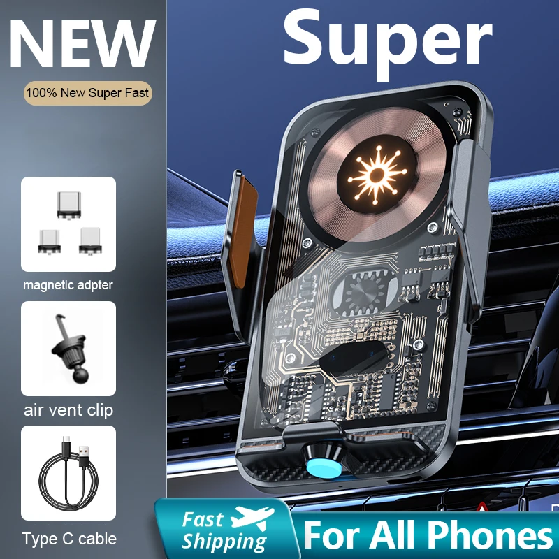 

Автомобильный держатель для телефона 15 Вт, беспроводное зарядное устройство, автомобильная станция для быстрой зарядки для iPhone 12 13 14 Pro Max Xiaomi OPPO Huawei Samsung S20 Note