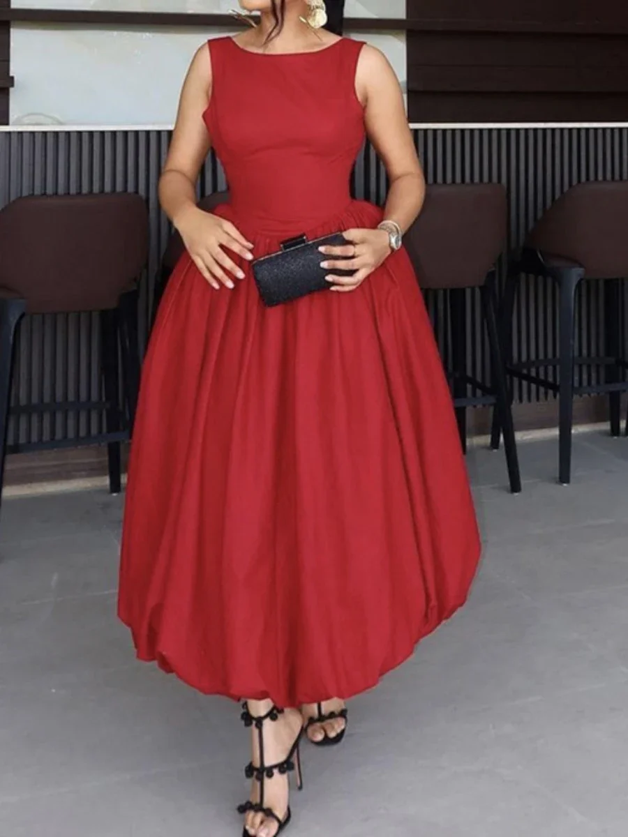 VGH Красное темпераментное бальное платье для женщин с круглым вырезом без