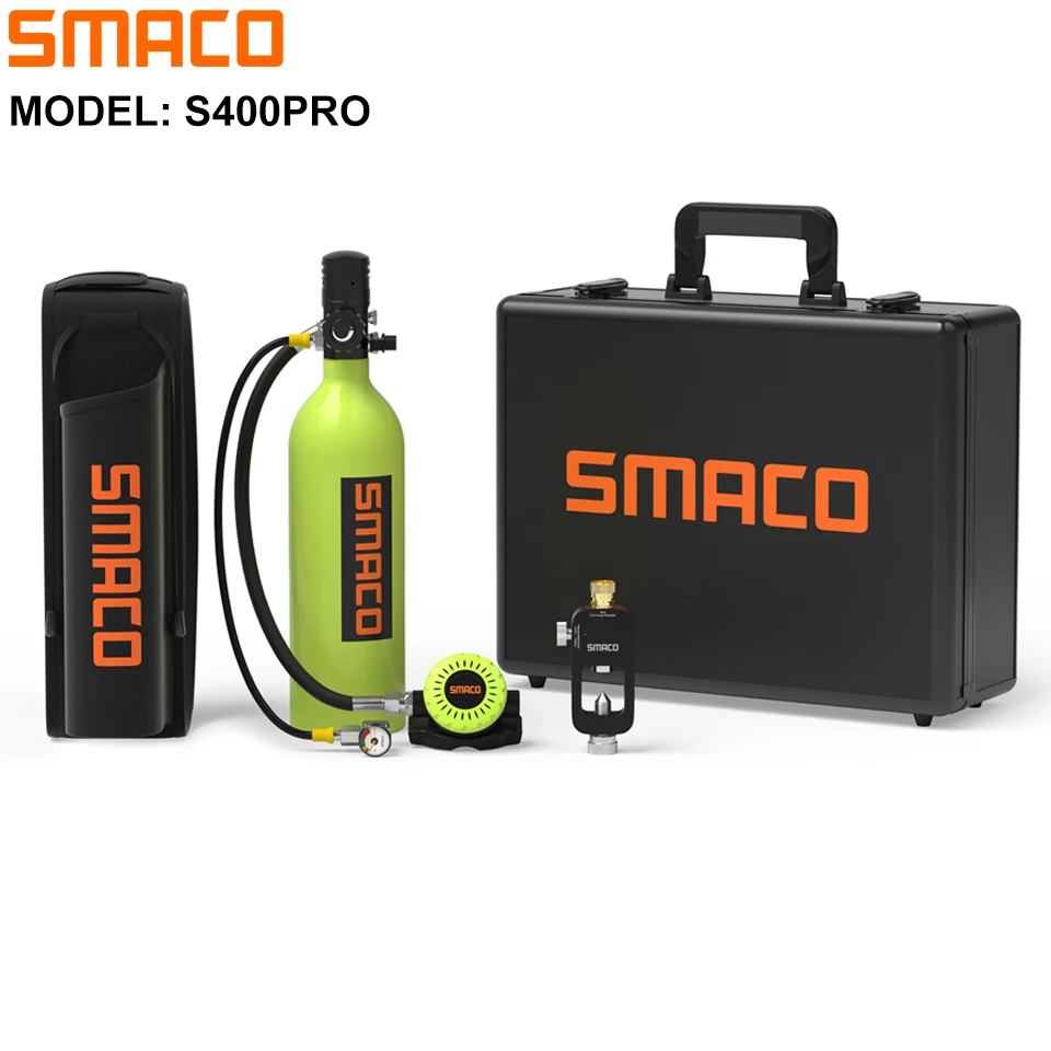

SMACO S400Pro 1L Mini Scuba Diving Tank Backup Scuba Tank Kit Aluminum Hard Case Diving Oxygen Underwater Breathing Device Buceo