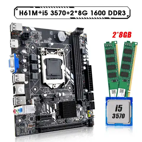 Комплект материнской платы LGA1155 H61 с процессором I5 3570 и DDR3 8 Гб * 2 шт. = 16 Гб ОЗУ для ПК 1600 МГц набор памяти