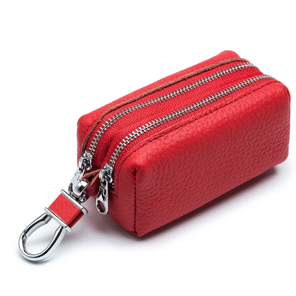 Genuine Leather Car Key Wallets Fashion Key Holder Housekeeper Keys Organizer Bag Double Zipper Keychain Pouch Smart Housekeeper