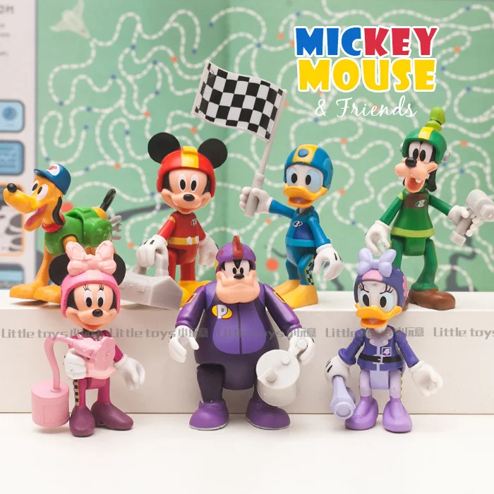 

Mickey Mouse Joints Can Move Minnie Mouse Disney Figures Donald Duck Scene Racing Decoration PVC Action Figure Toys for Birthday