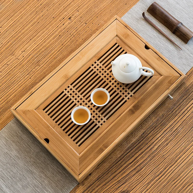 

Bamboo Rectangular Tea Tray Decorative Drainage Table Chinese Tray Vintage Oriental Taca Dekoracyjna Kitchen Accessories OB50CP