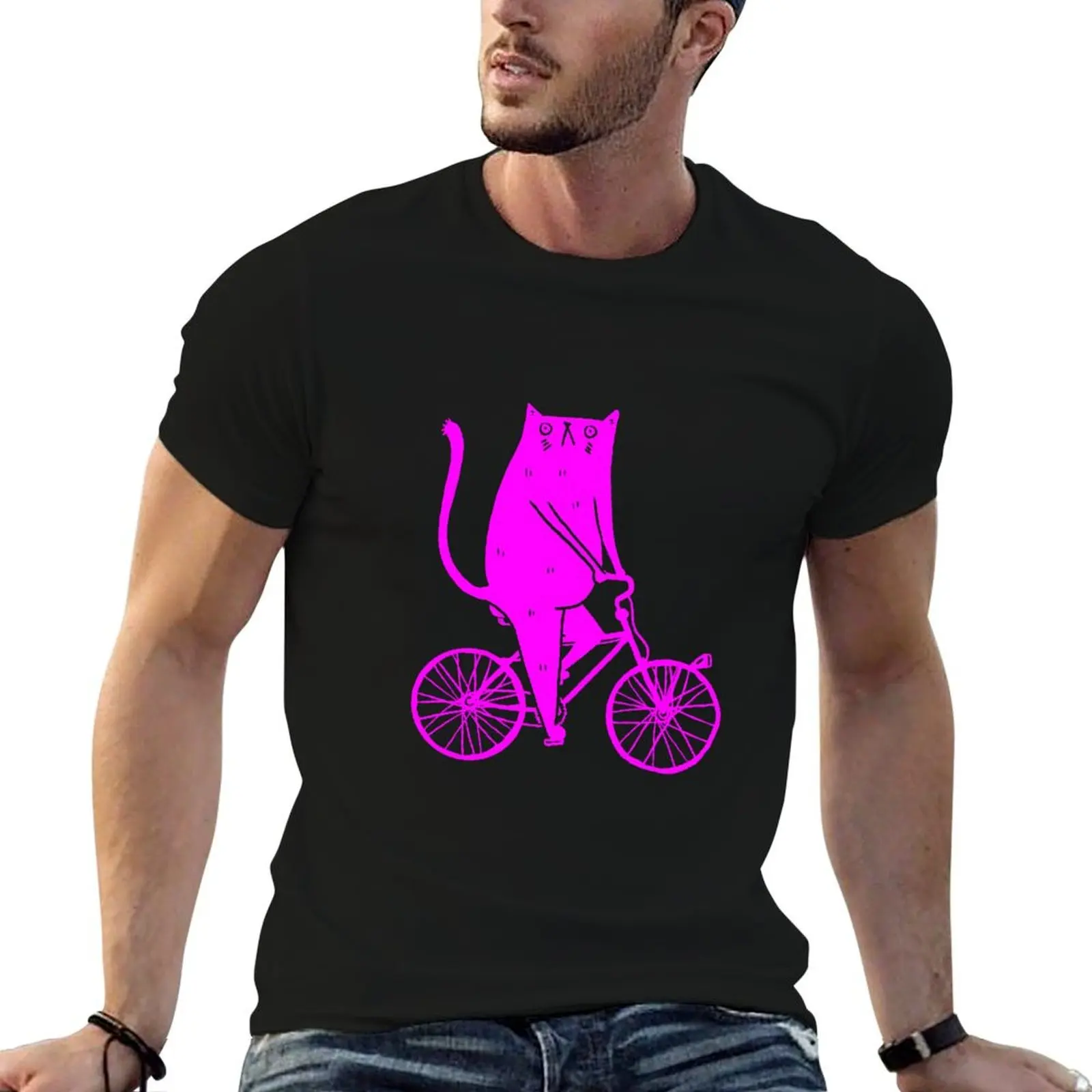 Футболка Cat On A Bike (розовая) дизайнерские рубашки винтажная одежда мужская