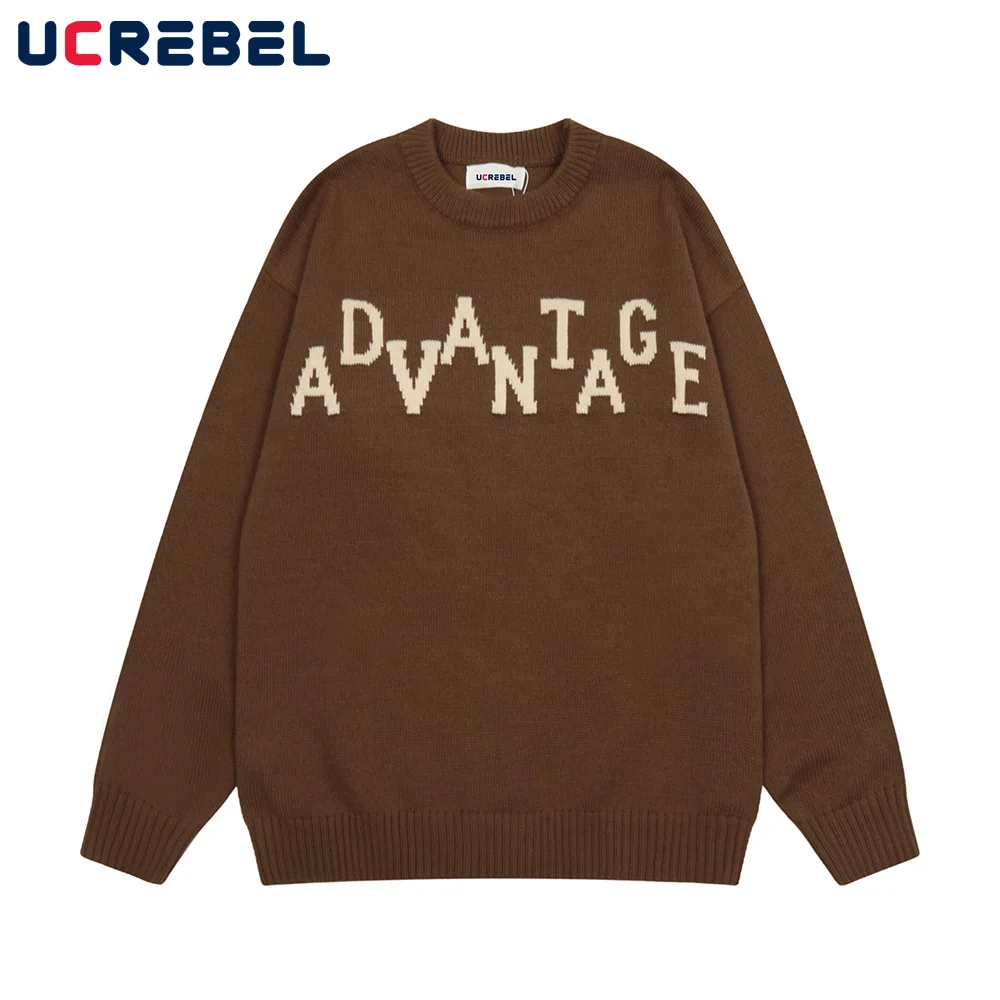 

Свитер мужской с круглым вырезом, жаккардовая уличная одежда с надписью, вязаный свитер в стиле ретро с длинным рукавом, Свободный Повседне...