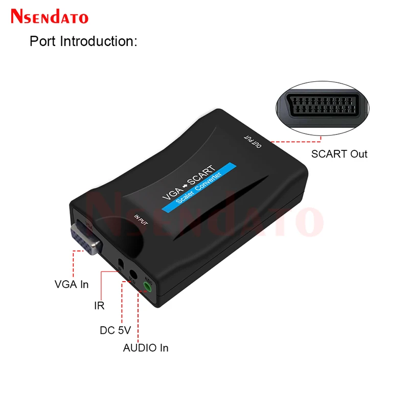 Фото Адаптер преобразователя AV-сигнала 1080P VGA в Scart с дистанционным управлением поддерживает NTSC PAL для STB HDTV DVD TV №5