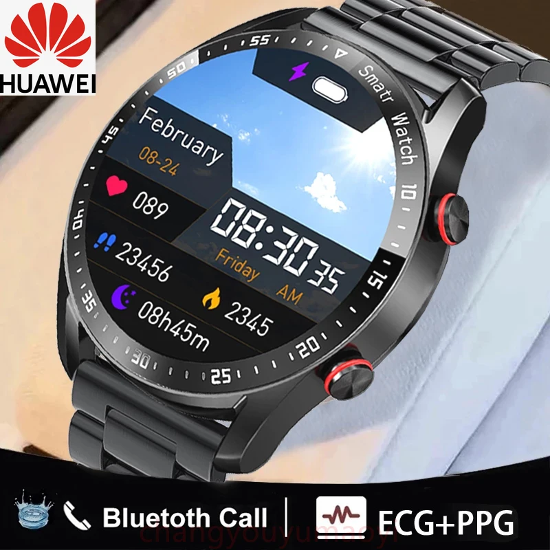 

HUAWEI New ECG+PPG Bluetooth Call Smart Watch Men Music player Waterproof Sports Fitness Tracker Stainless Steel Strap