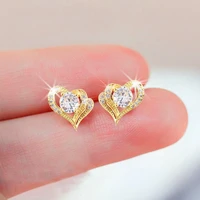 luxury heart stud earrings with dazzling cubic zirconia fashion accessories daily wear temperament earrings women jewelry
