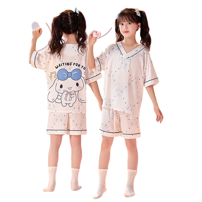 

Kawaii Sanrios My Melody Мультяшные пижамы для родителей и детей летние детские домашние пижамы с коротким рукавом Рождественский подарок на день рождения