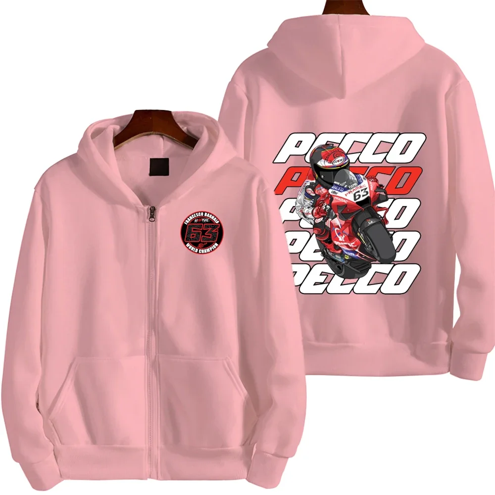 Фото Худи на молнии Pecco Bagnaia 63 Driver Logo Racing Motorcycle Team для мужчин, весенне-осенний мужской свитшот, красная спортивная женская куртка. №4