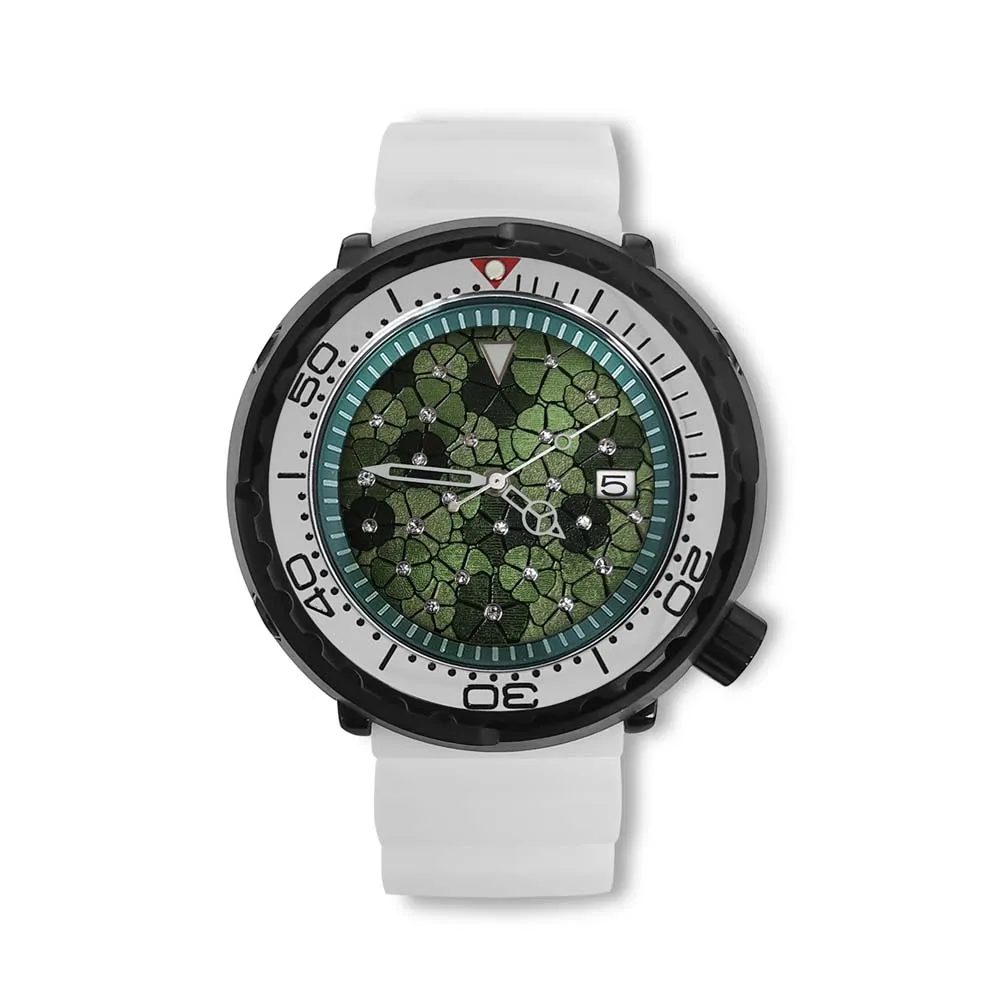 

Новинка 45 мм GEERVO без логотипа консервированные часы Японский nh35 Move men t зеленые инкрустированные цветами циферблат светящиеся стрелки мужск...