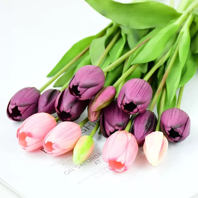 

NEW2022 5Pcs/bunch Artificial Tulips Bouquet Real Touch Silicone Fake Flowers for Home Garden Living Room Decoration Wedding Par